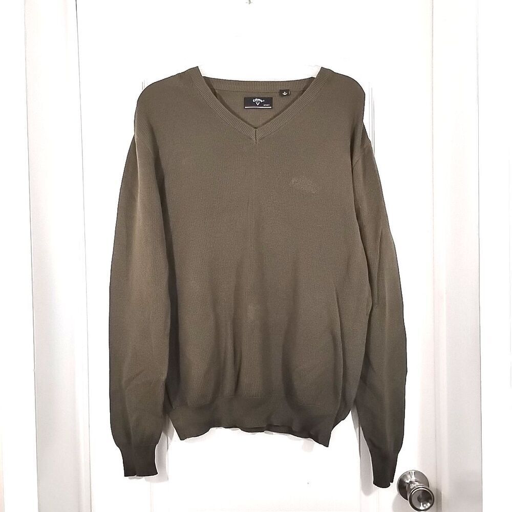 Callaway Golf Sport Mens XL Green Top Sweater V Neck Pullover Long-sleeved Knit